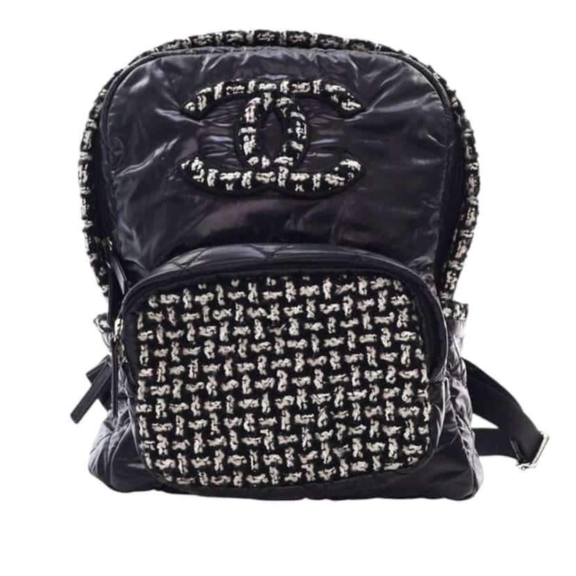 Chanel Nylon and Tweed Coco Neige Backpack Black Good condition - Front View