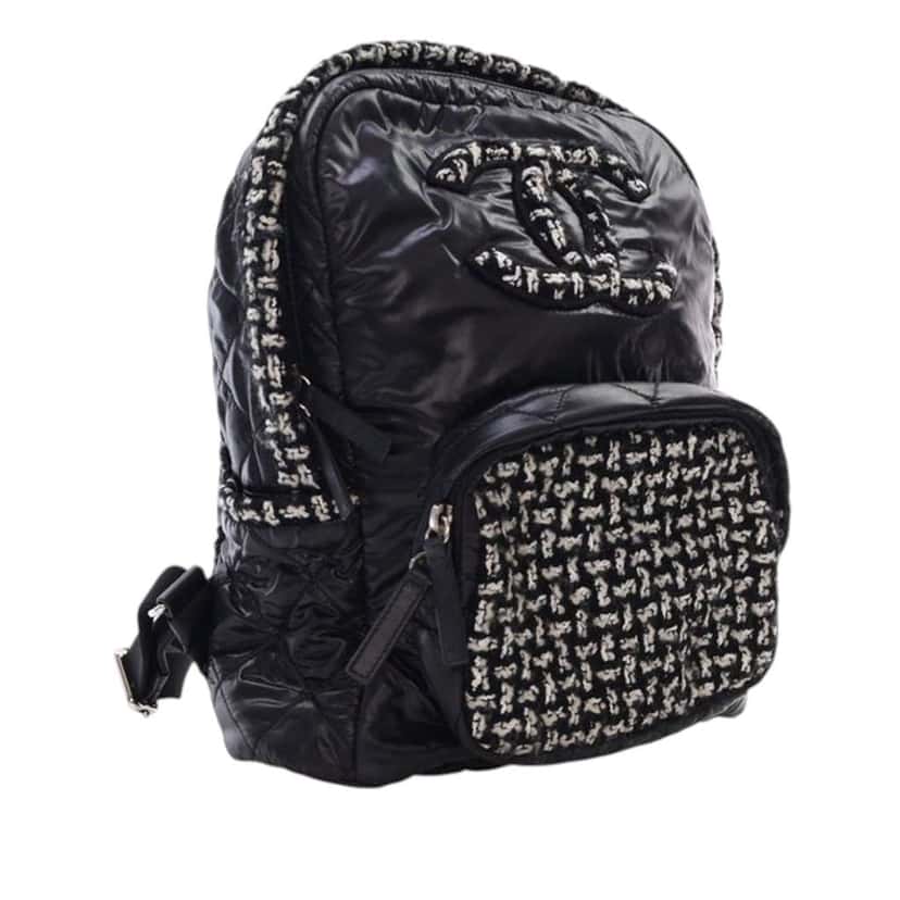 Chanel Nylon and Tweed Coco Neige Backpack Black Good condition - Back View