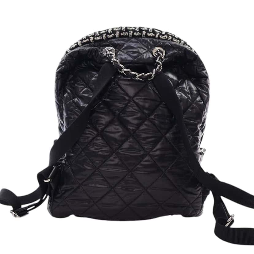 Chanel Nylon and Tweed Coco Neige Backpack Black Good condition - Model View