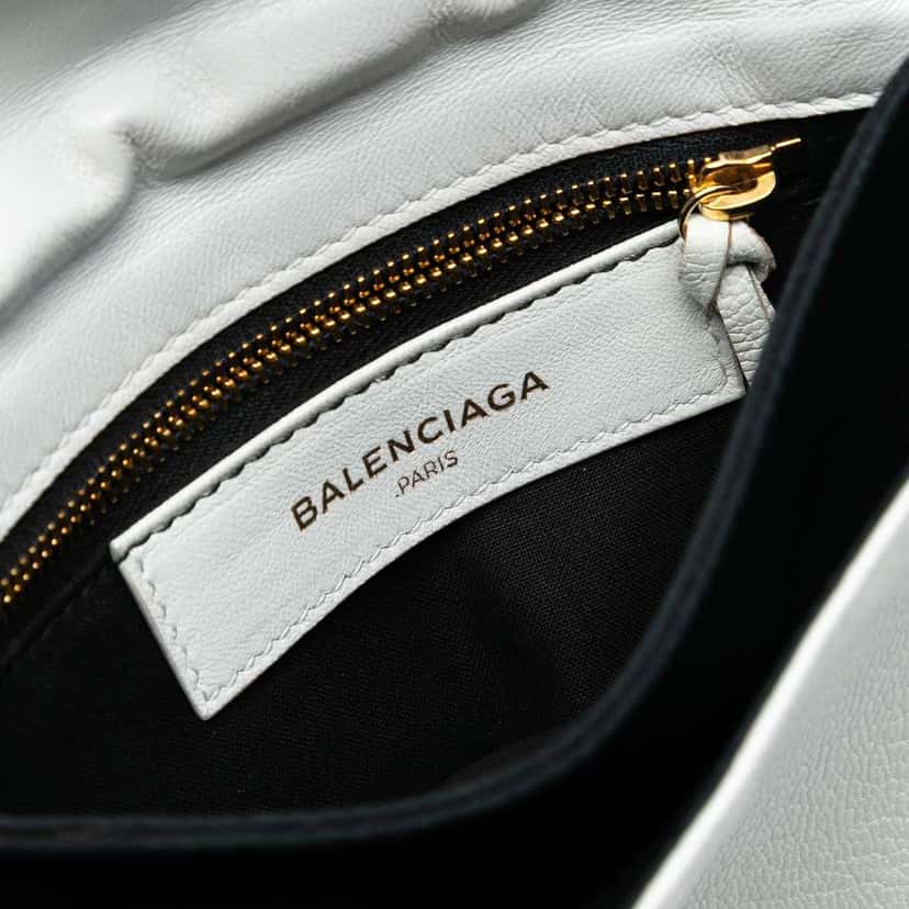Balenciaga Chevre Motocross Classic Metallic Edge Envelope Clutch with Strap White Leather Good condition - Box View