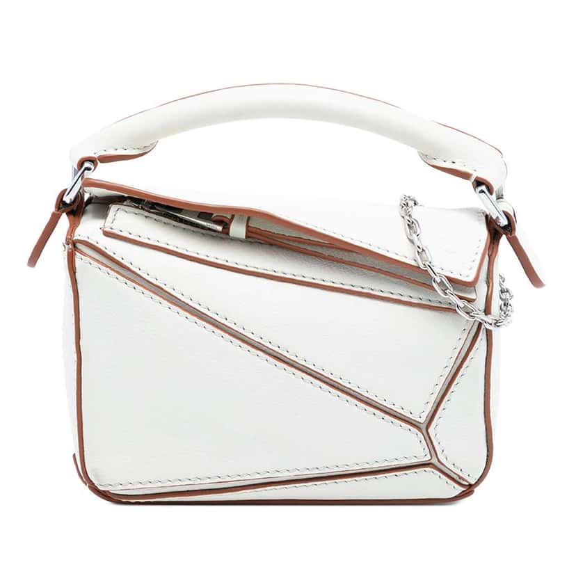 Loewe Nano Calfskin Puzzle Satchel White Leather Good condition - Front View