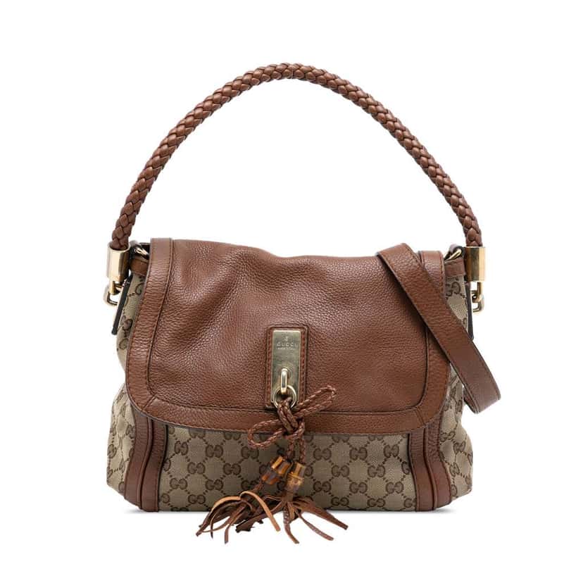 Gucci GG Canvas Bella Flap Satchel Brown Canvas Good condition - Front View