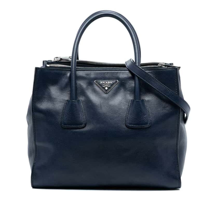 Prada Glace Calf Twin Pocket Double Handle Satchel Blue Leather Good condition - Front View