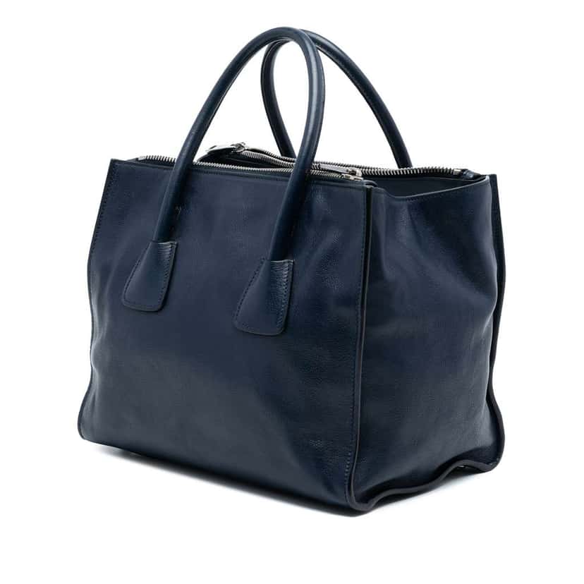 Prada Glace Calf Twin Pocket Double Handle Satchel Blue Leather Good condition - Back View