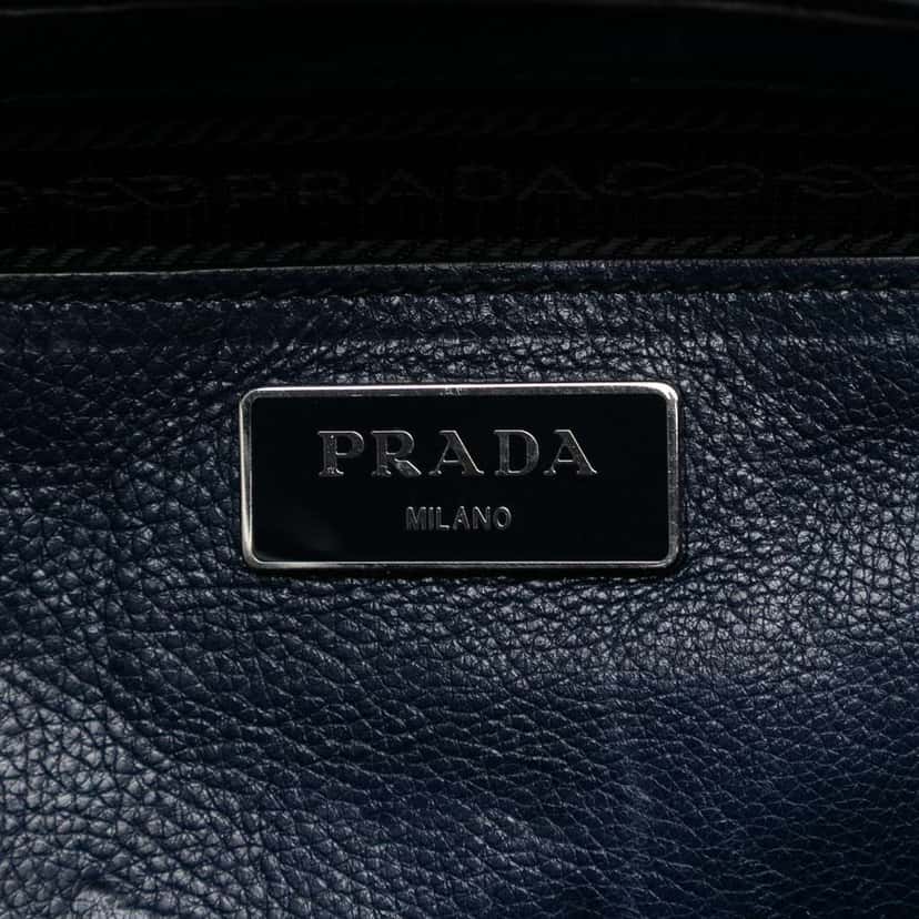 Prada Glace Calf Twin Pocket Double Handle Satchel Blue Leather Good condition - Box View