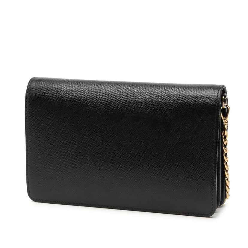 Prada Saffiano Lux Monochrome Wallet on Chain Black Leather Good condition - Back View