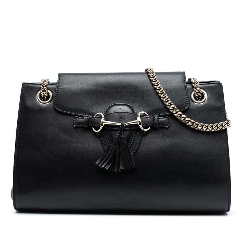 Gucci Large Leather Emily Shoulder Bag Black Leather Very good condition - Front View