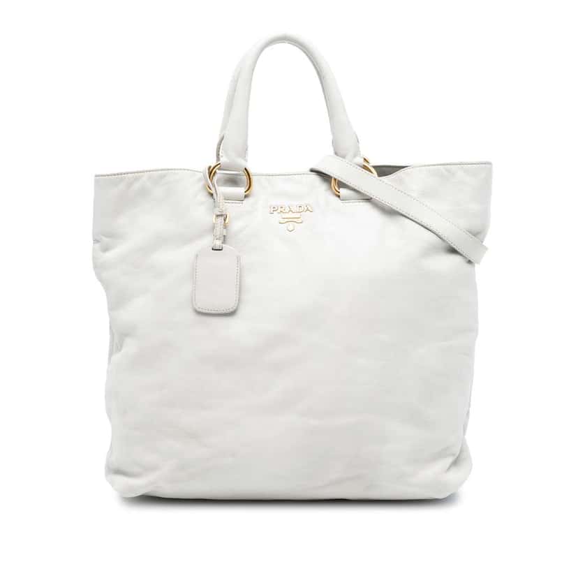 Prada Soft Calf Open Convertible Tote White Leather Very good condition - Front View