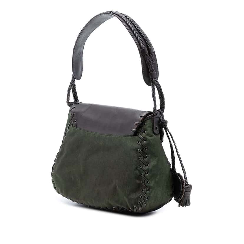 Dior Diorissimo Trotter Canvas and Leather Ethnic Flap Shoulder Bag Green Canvas Good condition - Back View