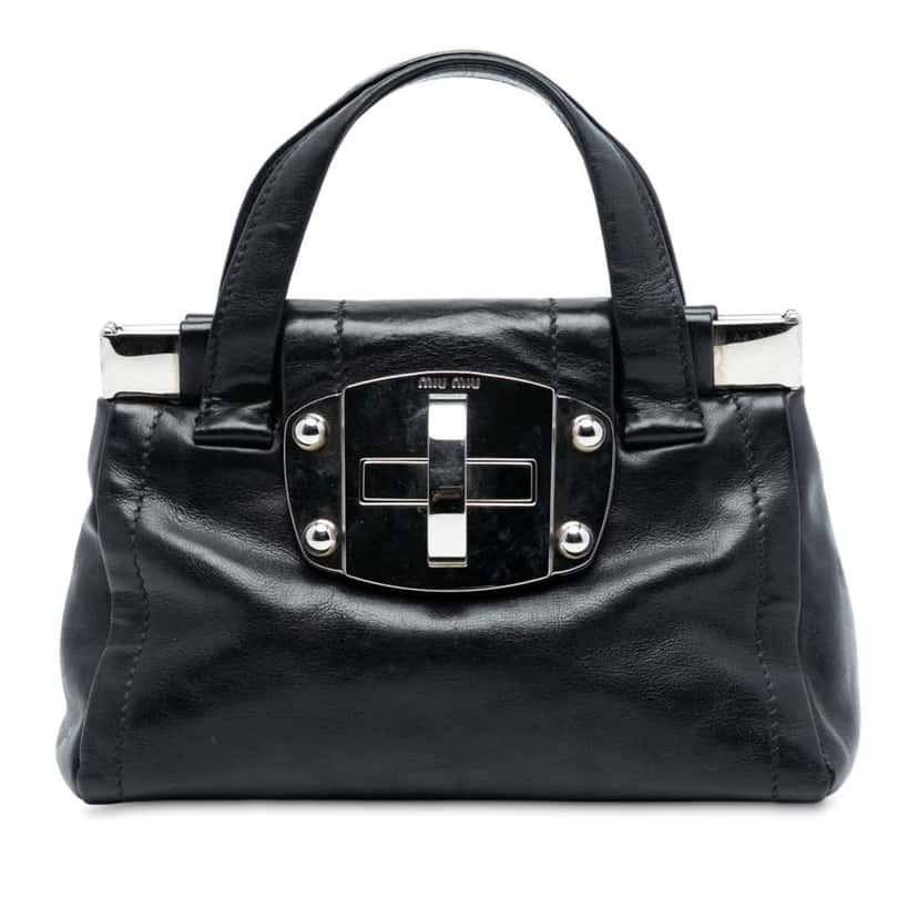 Miu Miu Leather Turn Lock Handbag Black Leather Good condition - Front View