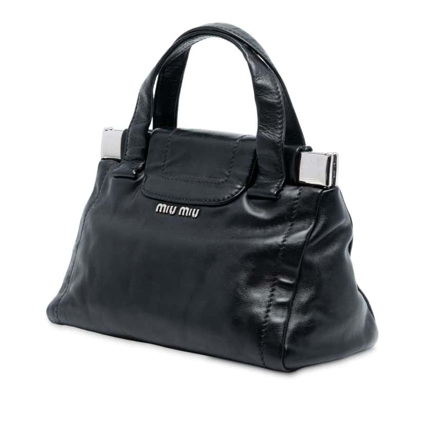 Miu Miu Leather Turn Lock Handbag Black Leather Good condition - Back View