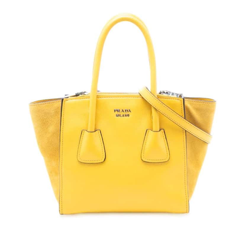 Prada Small Glace Calf Twin Pocket Satchel Yellow Leather Good condition - Front View