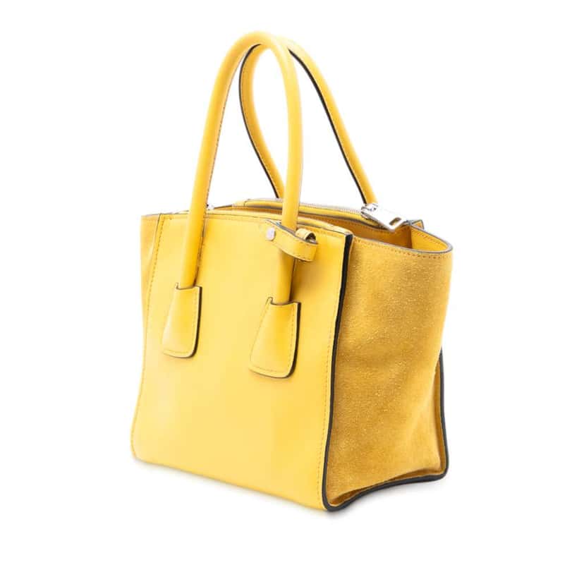 Prada Small Glace Calf Twin Pocket Satchel Yellow Leather Good condition - Back View