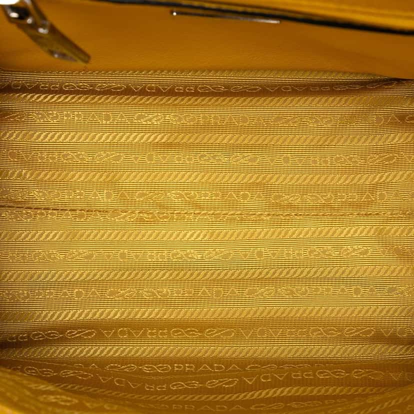 Prada Small Glace Calf Twin Pocket Satchel Yellow Leather Good condition - Model View