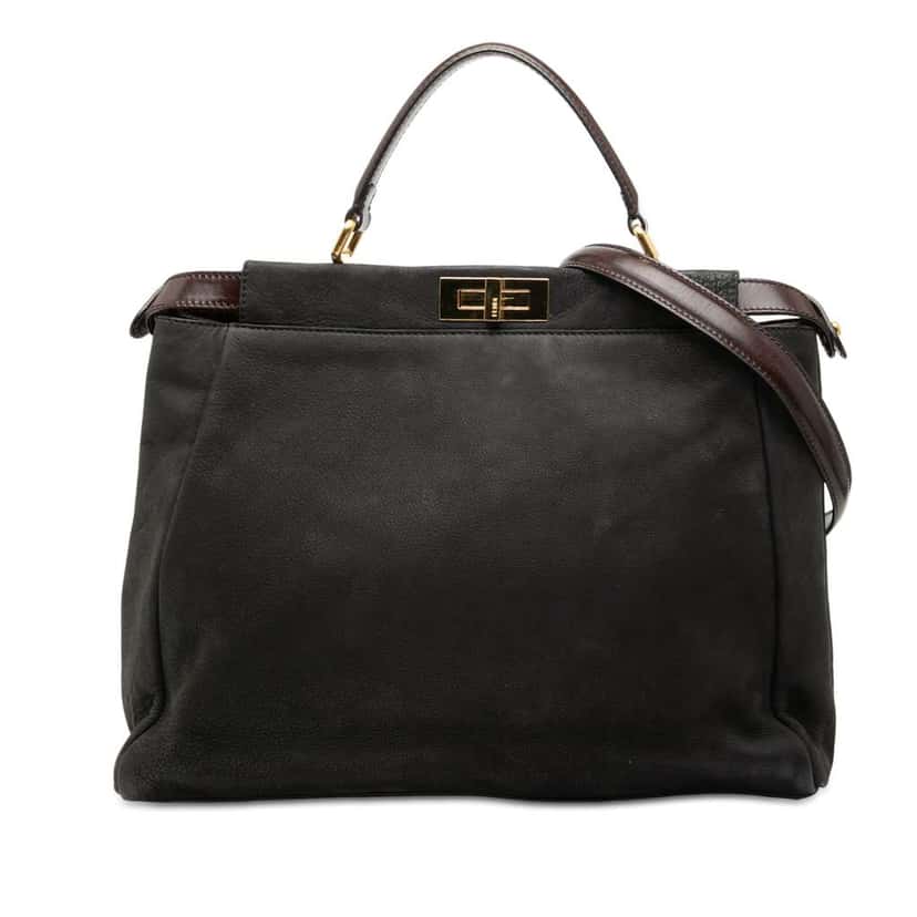 Fendi Large Nubuck Peekaboo Iconic Satchel Brown Leather Good condition - Front View