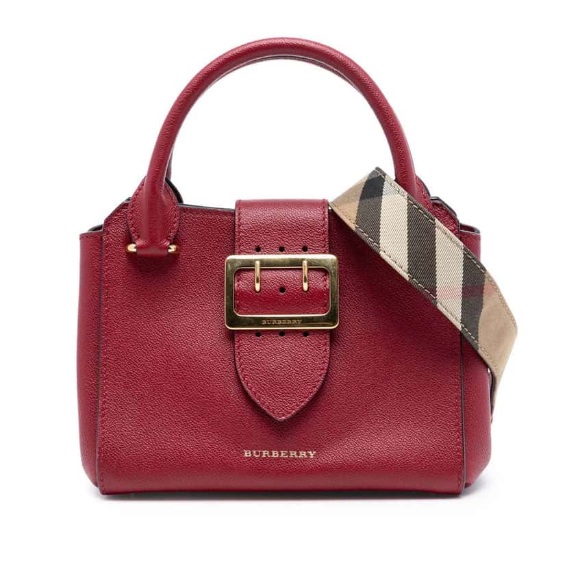 Burberry Small Grained Leather Buckle Tote Red Leather Good condition - Front View