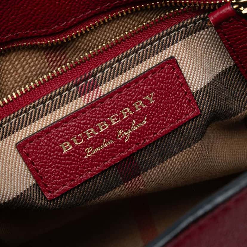 Burberry Small Grained Leather Buckle Tote Red Leather Good condition - Box View