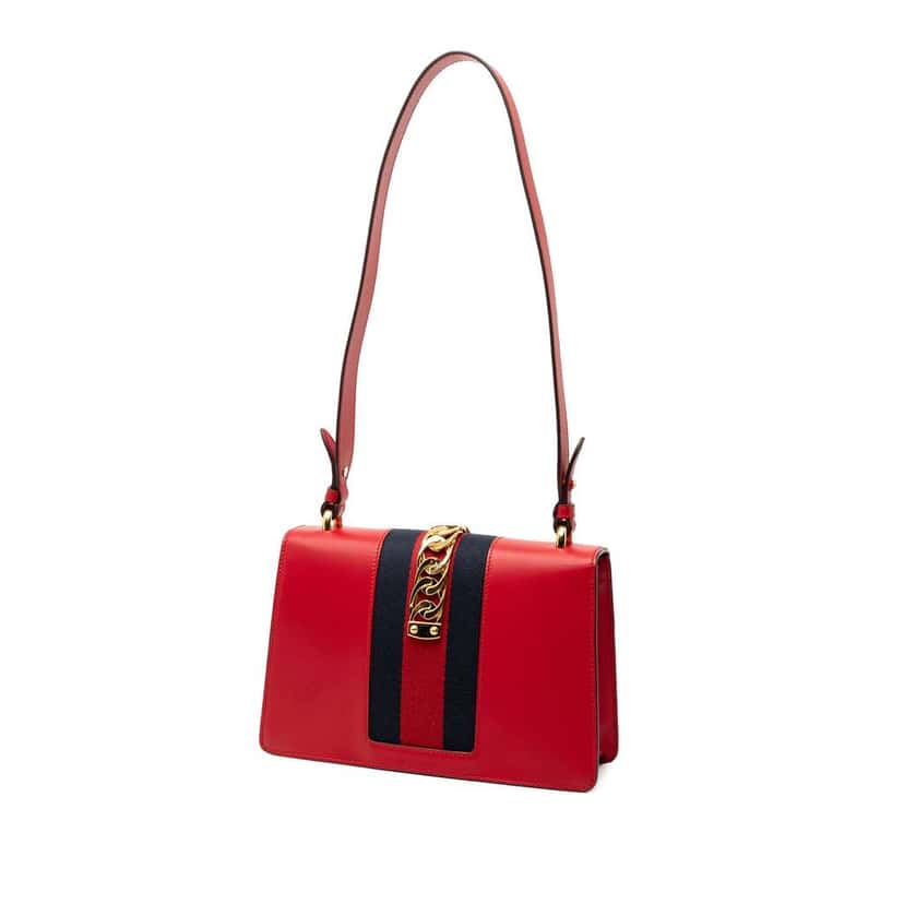 Gucci Small Leather Sylvie Web Satchel Red Leather Good condition - Back View