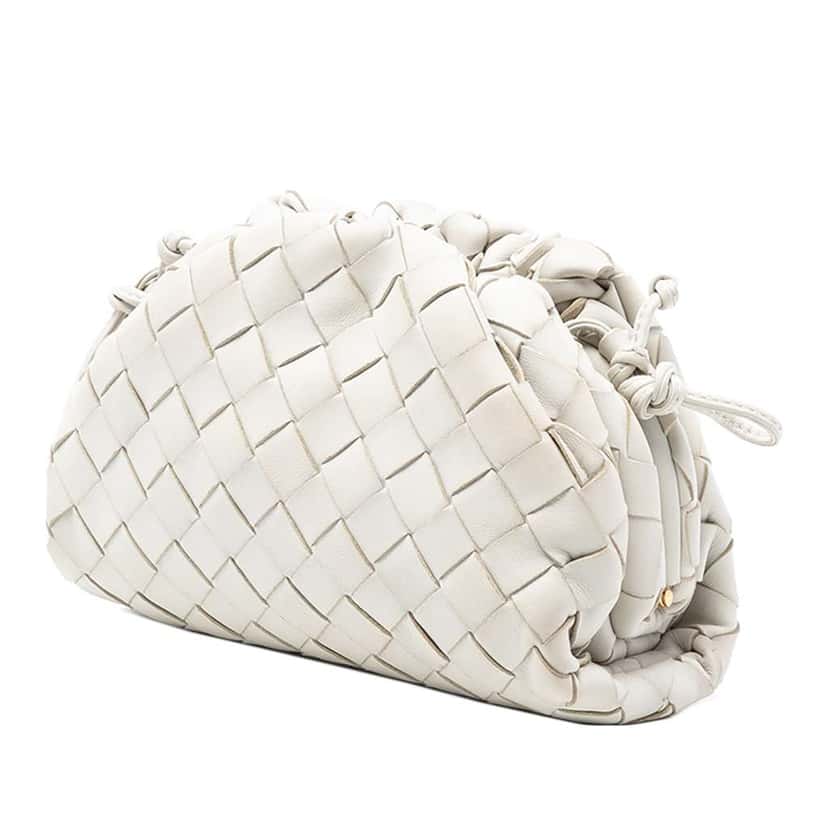 Bottega Veneta Nappa Intrecciato The Mini Pouch Crossbody White Leather Good condition - Back View