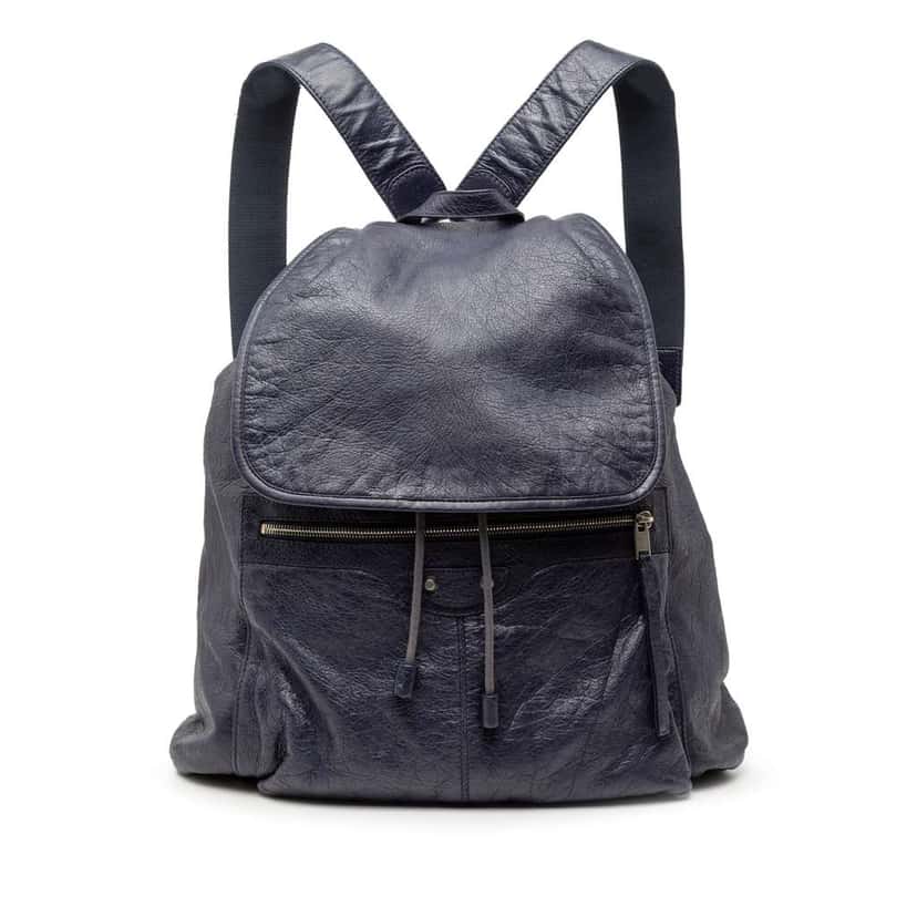 Balenciaga Lambskin Motocross Classic Traveler Backpack Blue Leather Very good condition - Front View