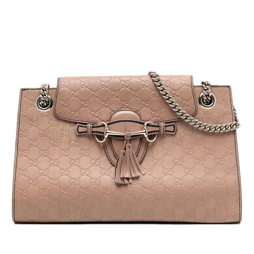 Gucci Large Guccissima Emily Shoulder Bag Brown Leather Very good condition - Front View