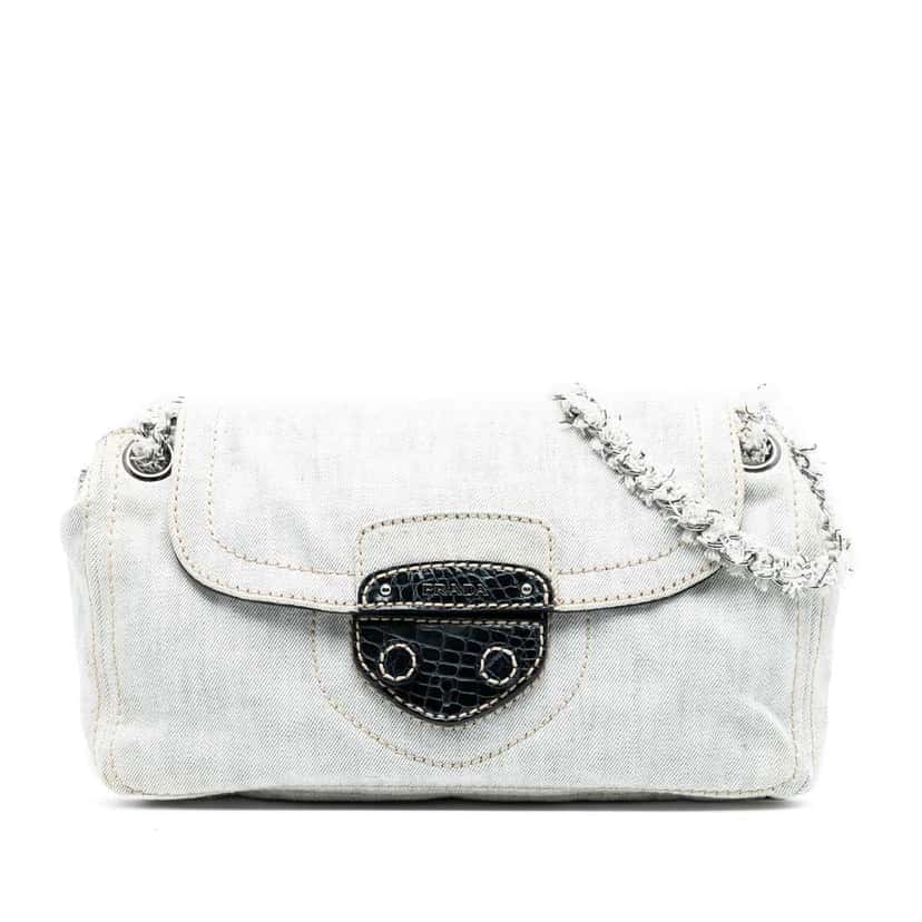 Prada Denim Sound Lock Shoulder Bag Grey Denim Good condition - Front View