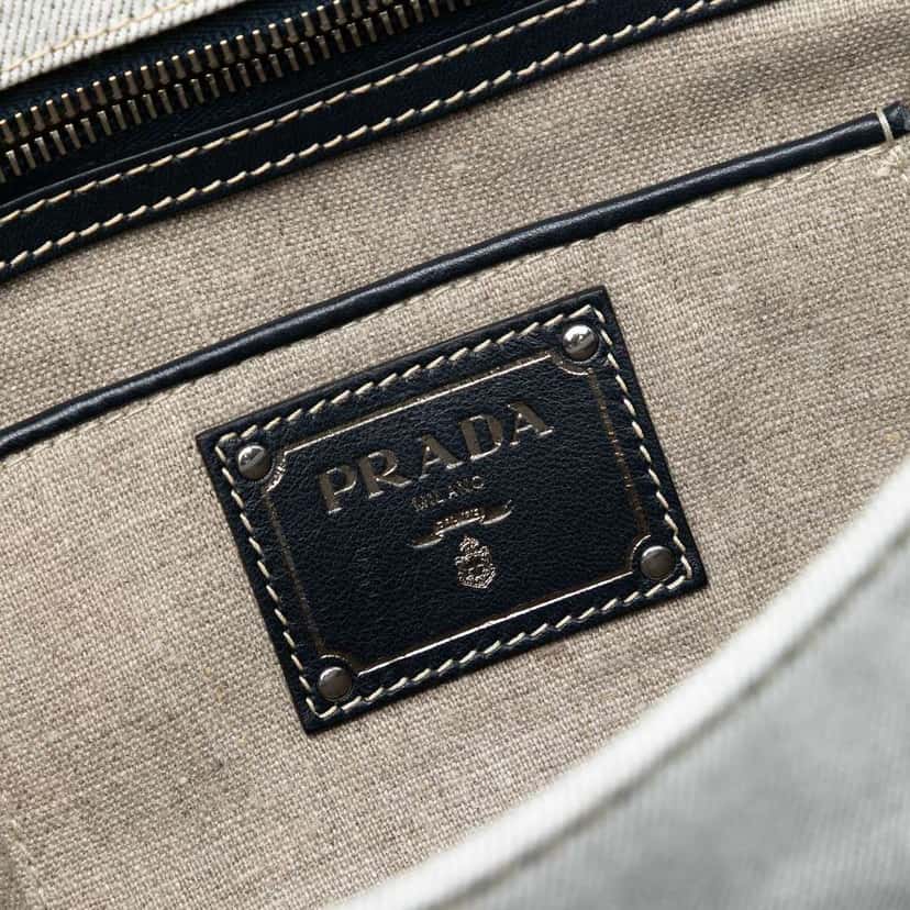 Prada Denim Sound Lock Shoulder Bag Grey Denim Good condition - Box View