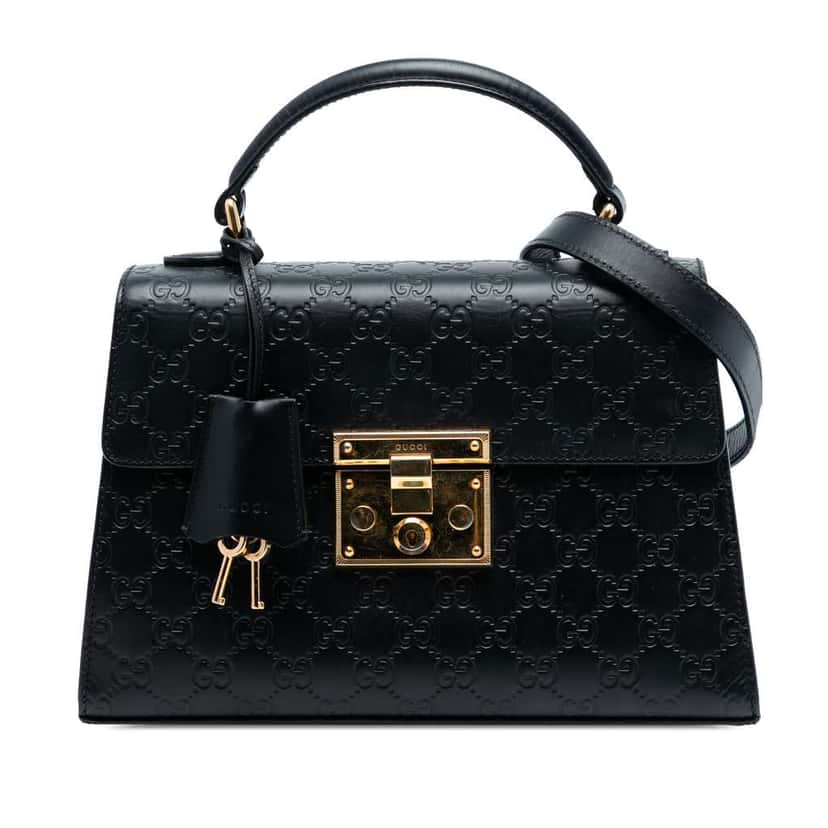 Gucci Small Guccissima Padlock Satchel Black Leather Good condition - Front View