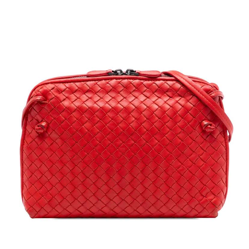 Bottega Veneta Nappa Intrecciato Nodini Crossbody Red Leather Very good condition - Front View