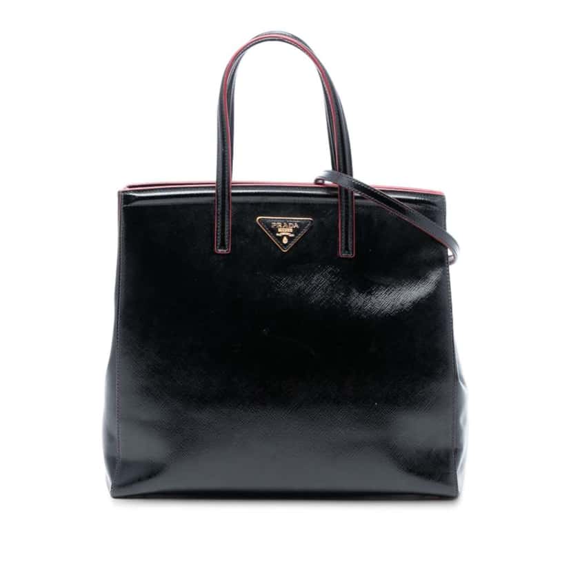 Prada Saffiano Vernice Satchel Black Leather Good condition - Front View