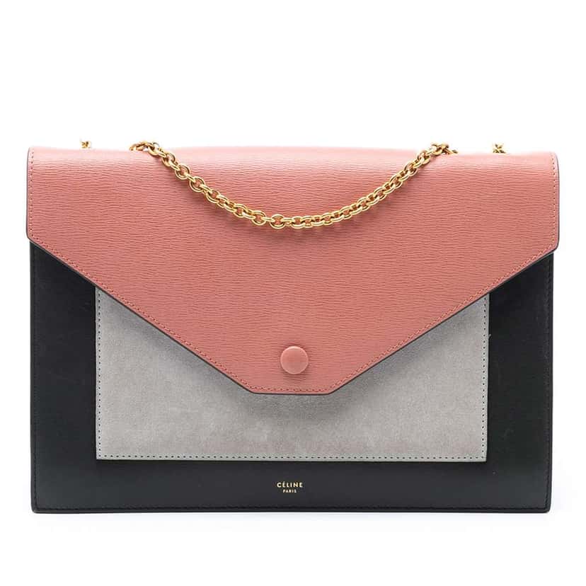 Celine Tricolor Leather and Suede Pocket Envelope Wallet on Chain Black Leather Very good condition - Front View