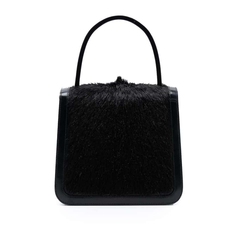 Celine Leather Trimmed Pony Hair Acrylic Top Handle Bag Black Good condition - Front View