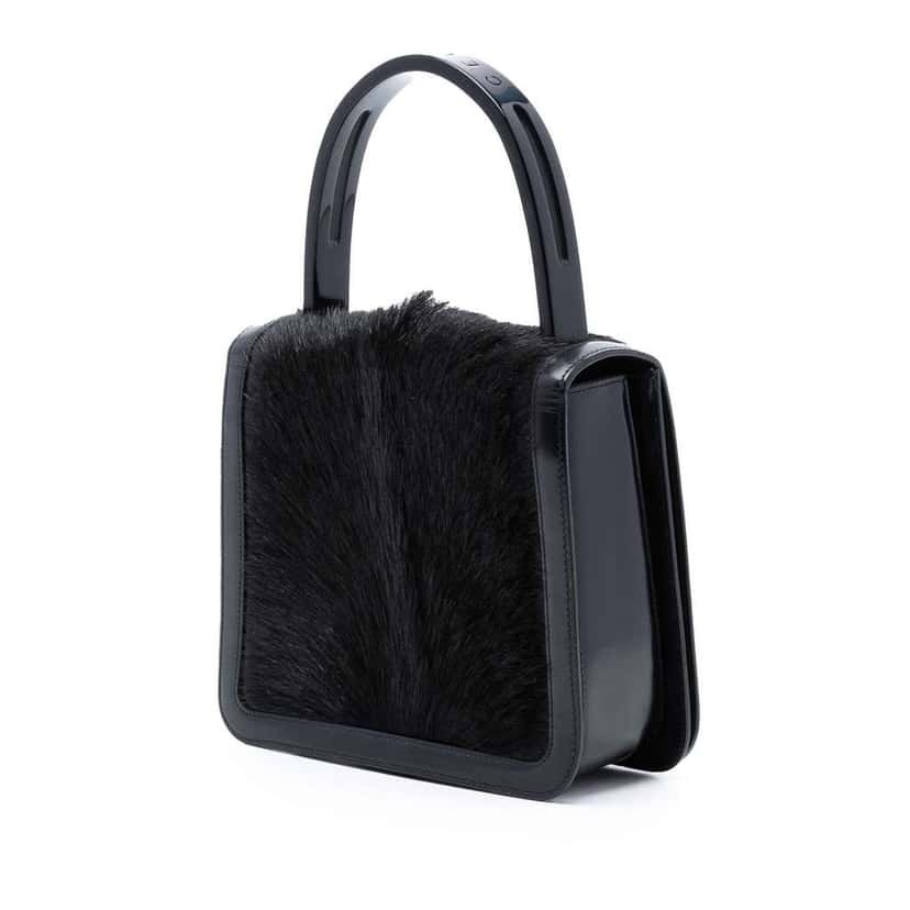 Celine Leather Trimmed Pony Hair Acrylic Top Handle Bag Black Good condition - Back View