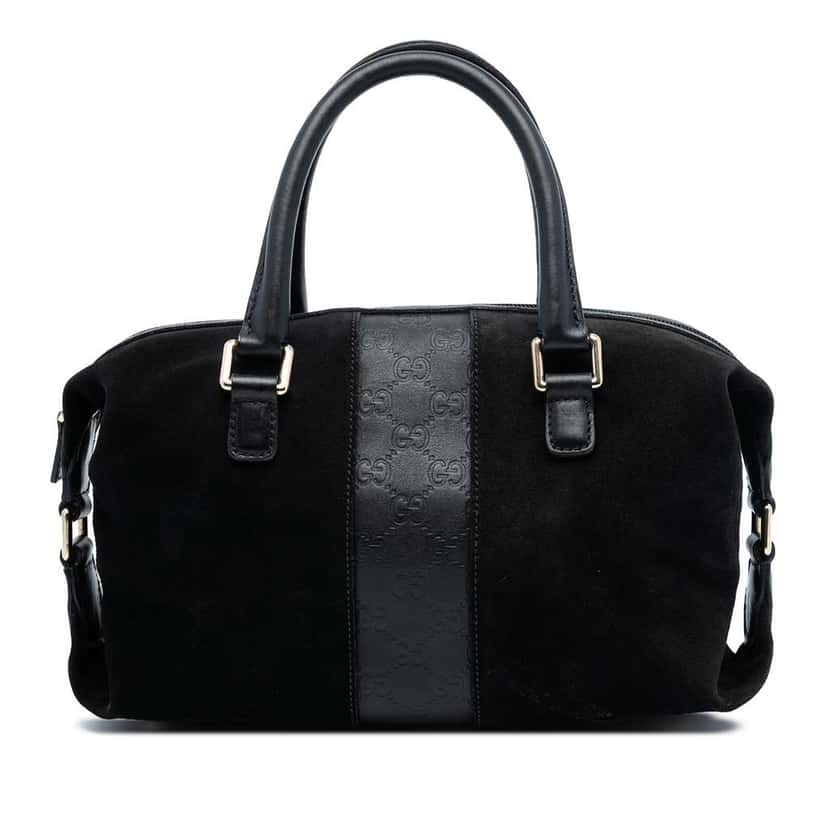 Gucci Guccissima Trimmed Suede Boston Bag Black Leather Good condition - Front View
