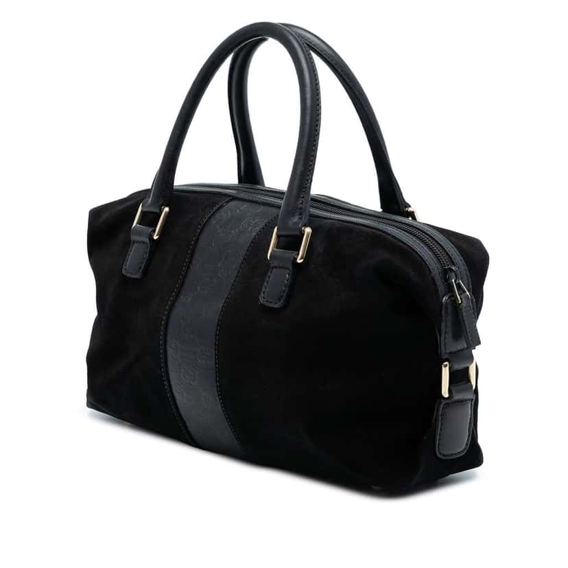 Gucci Guccissima Trimmed Suede Boston Bag Black Leather Good condition - Back View
