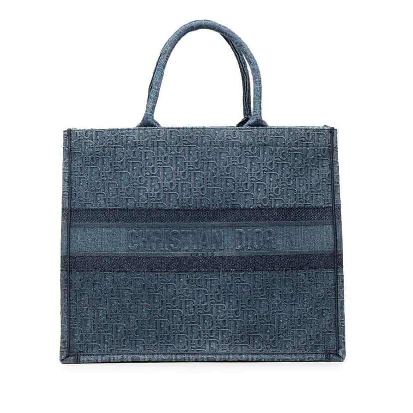 Dior Large Oblique Denim Book Tote Blue Denim Very good condition - Front View