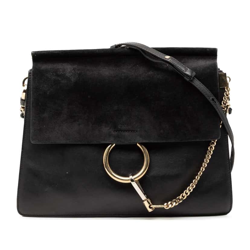 Chloé Medium Calfskin and Suede Faye Crossbody Black Leather Very good condition - Front View