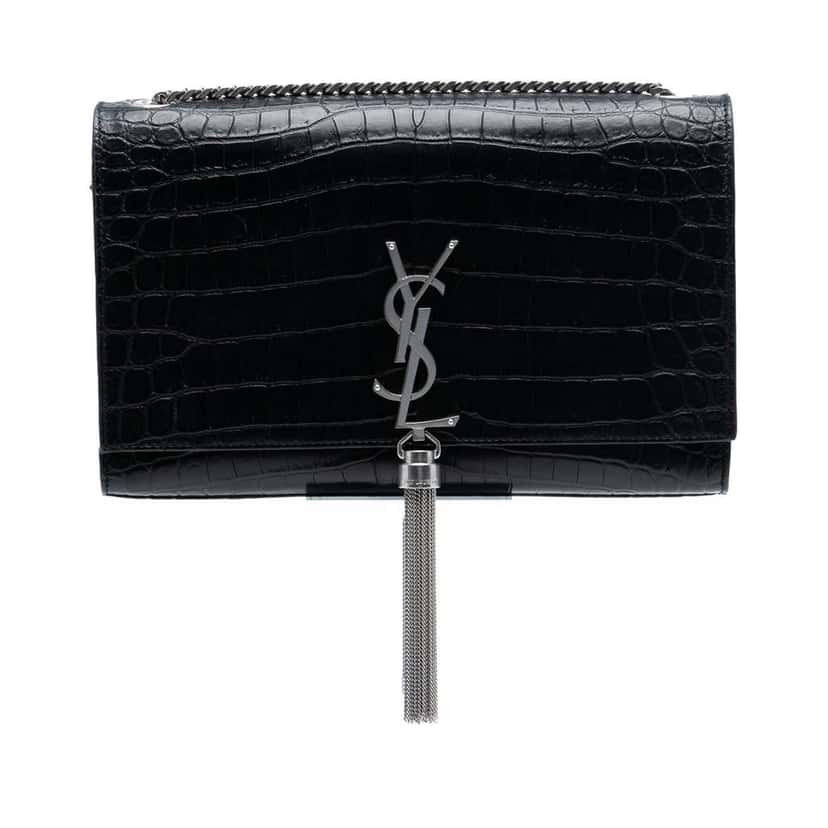 Saint Laurent Medium Croc Embossed Leather Kate Tassel Crossbody Black Leather Good condition - Front View