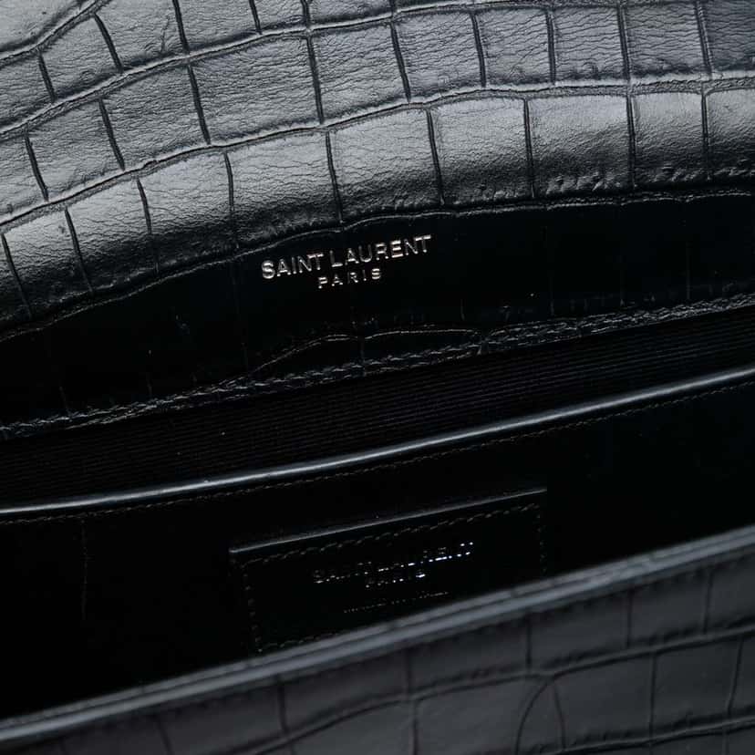 Saint Laurent Medium Croc Embossed Leather Kate Tassel Crossbody Black Leather Good condition - Box View