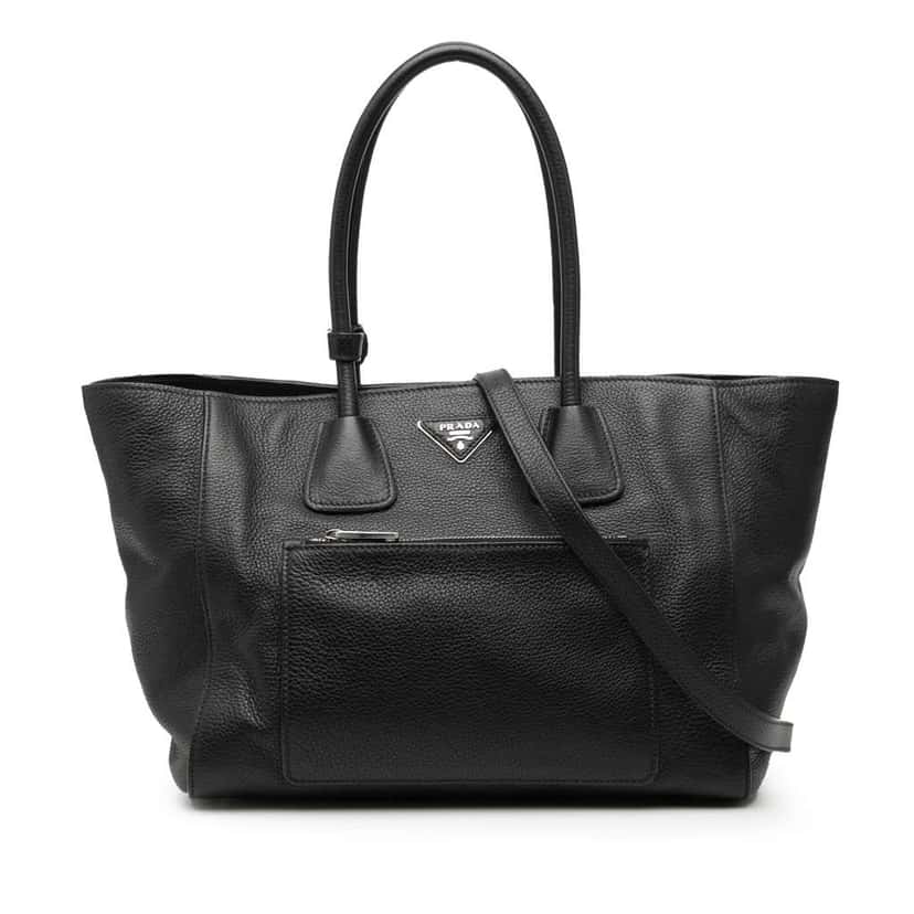 Prada Vitello Daino Shopping Tote Black Leather Good condition - Front View