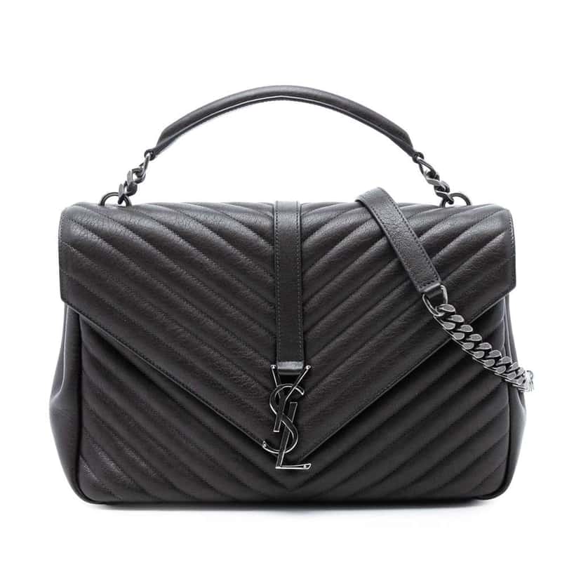 Saint Laurent Large Chevron Sheepskin Monogram College Bag Brown Leather Good condition - Front View