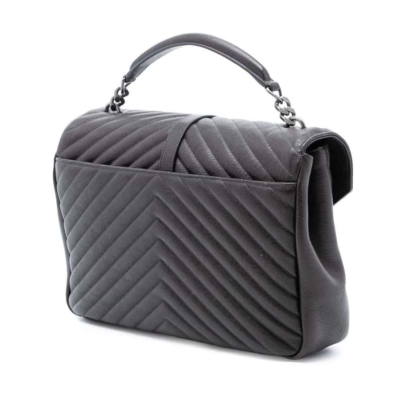Saint Laurent Large Chevron Sheepskin Monogram College Bag Brown Leather Good condition - Back View
