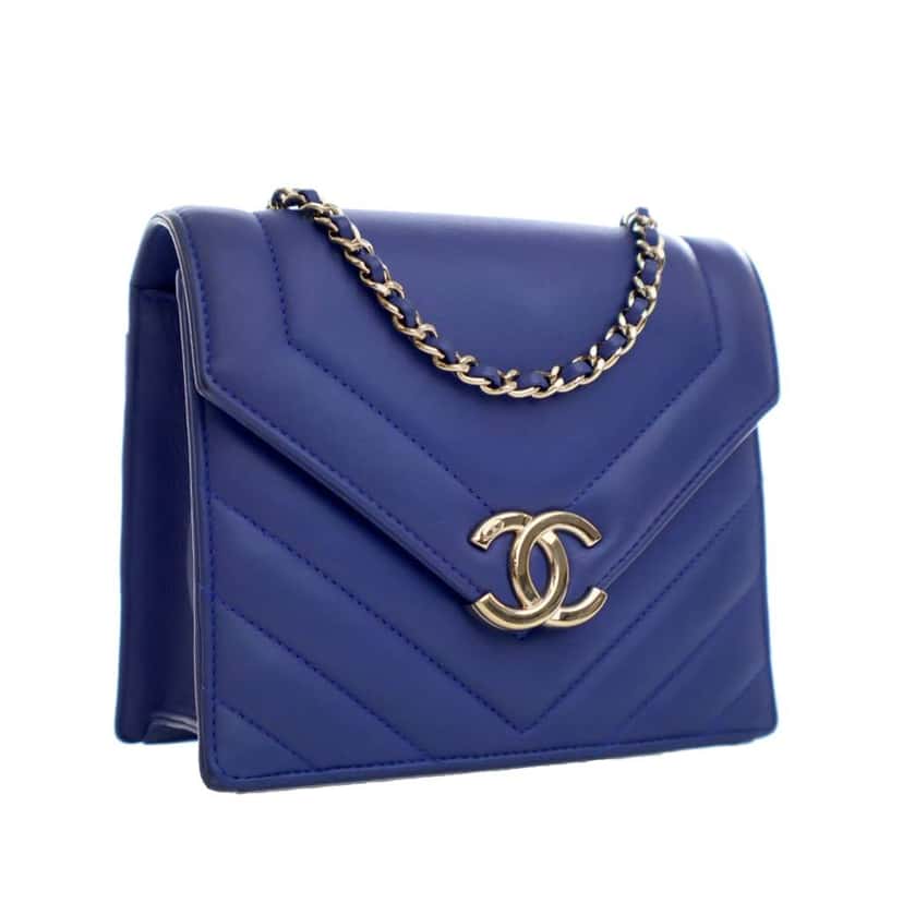 Chanel Small Chevron Calfskin Envelope Flap Blue Leather Good condition - Back View