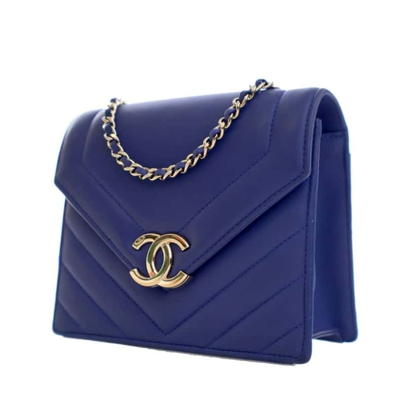 Chanel Small Chevron Calfskin Envelope Flap Blue Leather Good condition - Inside View