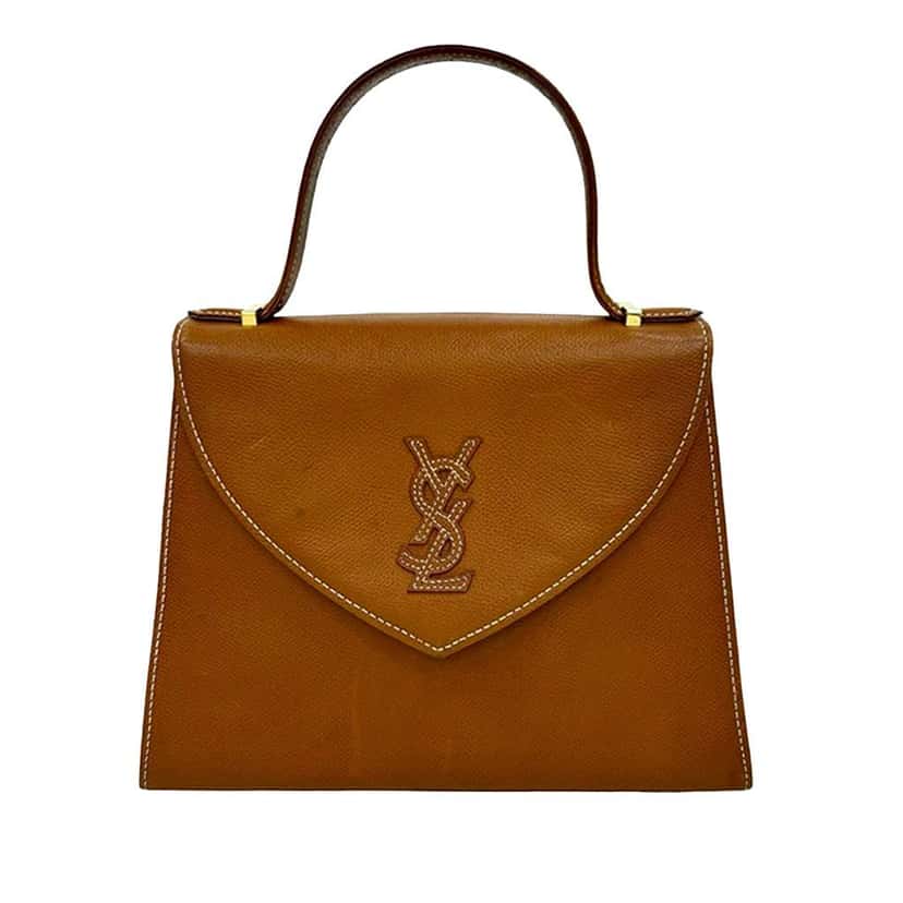 Saint Laurent Leather Stitched Monogram Satchel Brown Leather Good condition - Front View