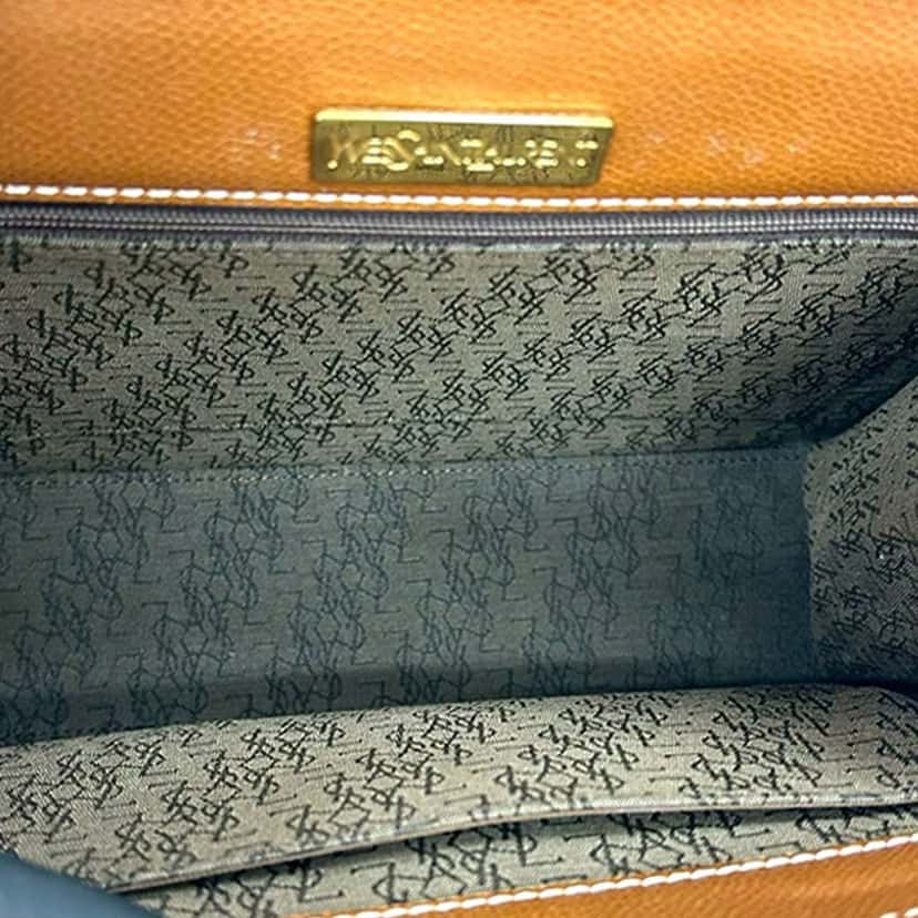 Saint Laurent Leather Stitched Monogram Satchel Brown Leather Good condition - Inside View