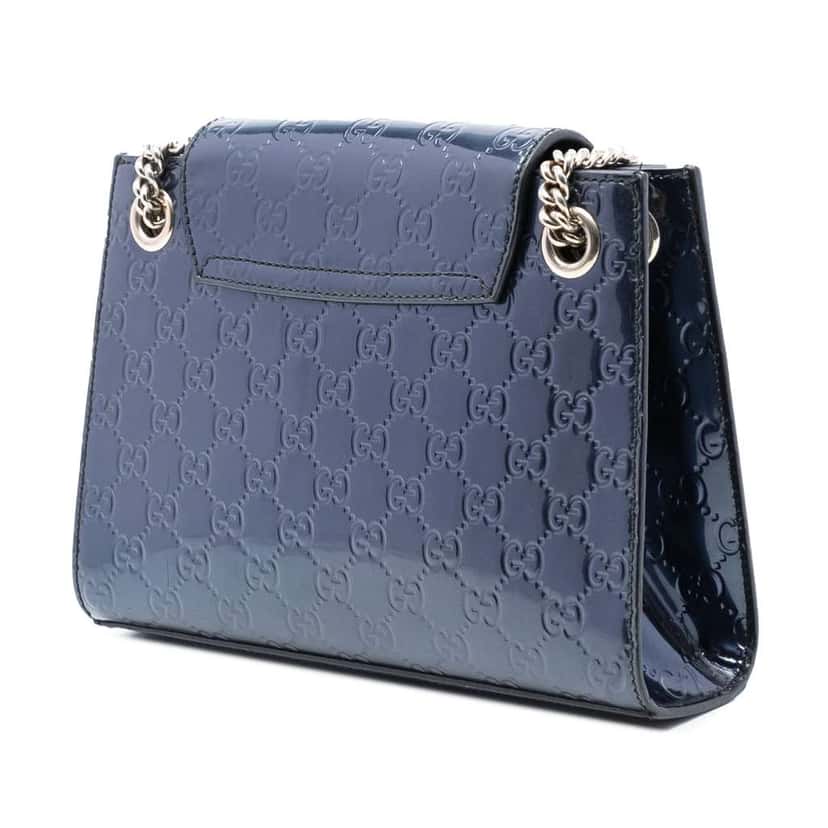Gucci Small Guccissima Patent Emily Shoulder Bag Blue Leather Very good condition - Back View