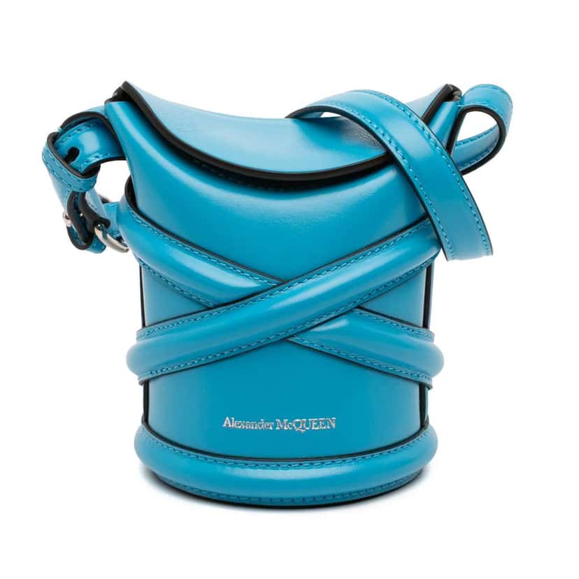 Alexander McQueen Calfskin The Curve Bucket Bag Blue Leather Very good condition - Front View