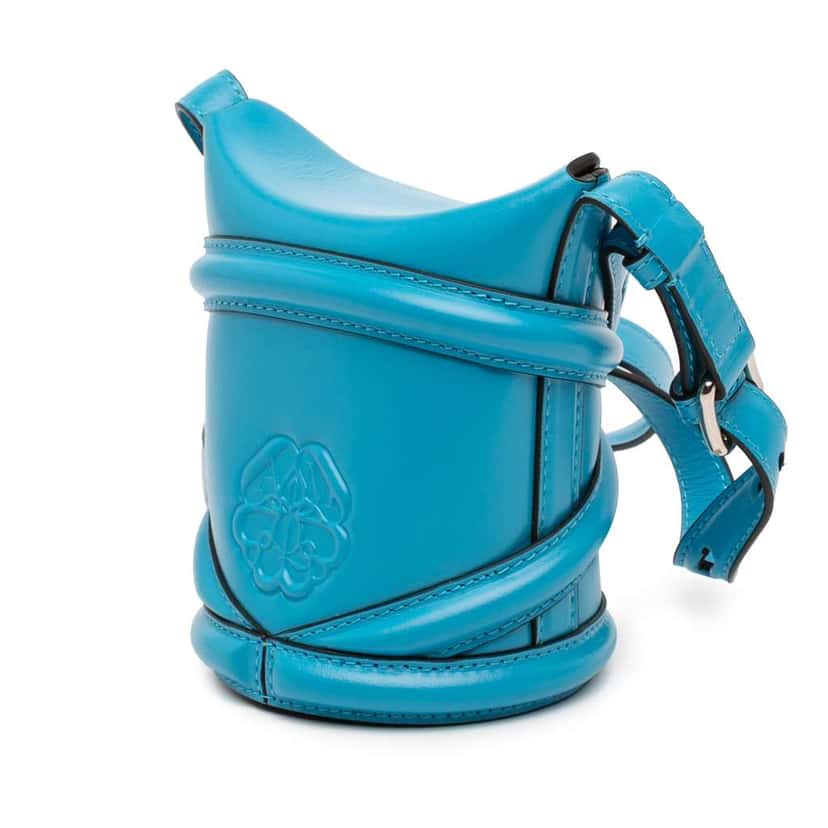 Alexander McQueen Calfskin The Curve Bucket Bag Blue Leather Very good condition - Back View