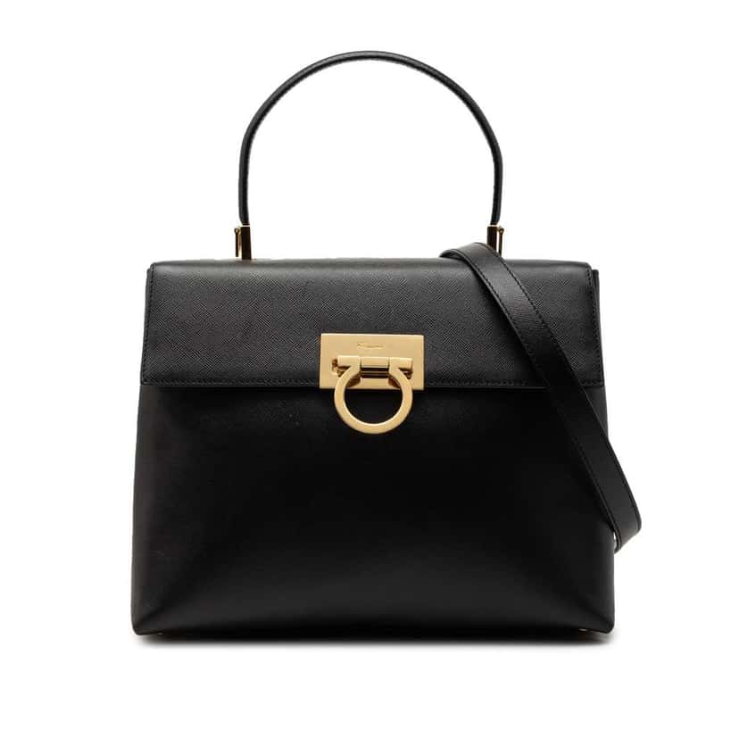 Salvatore Ferragamo Leather Gancini Iconic Top Handle Bag Black Leather Good condition - Front View